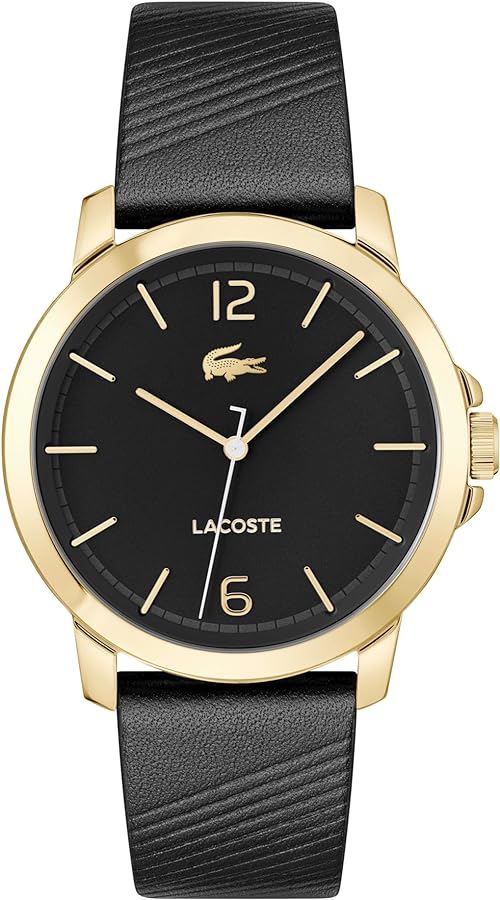 Lacoste Men's Ottawa 3H Quartz Water-Resistant Fashion Watch with Black Leather Strap, Model: 2011276