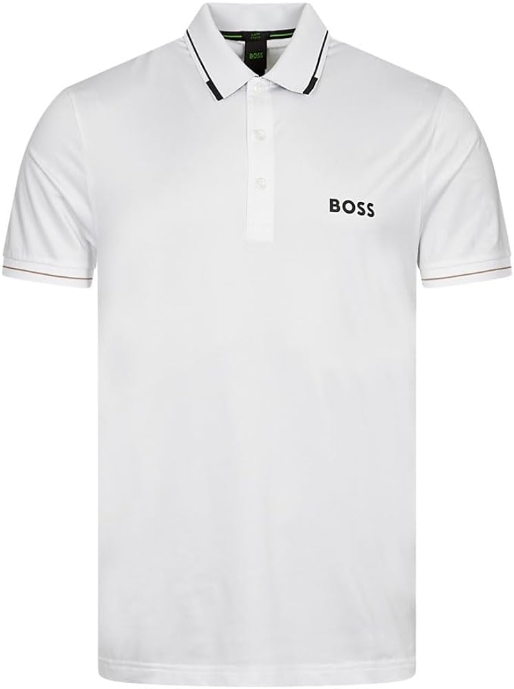 BOSS Men's White Paul Pro Slim Fit Short Sleeve Polo T-Shirt