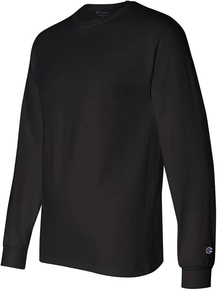 Champion Adult Long Sleeve Taped Crewneck Fitted T-Shirt, Blk, Large