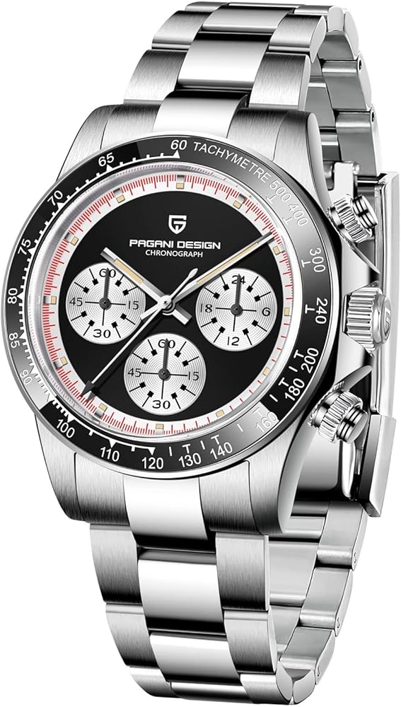 Pagani Design Watches for Men,Quartz Chronograph Watches, 100m Waterproof Stainless Steel Watch, 40mm Dial Diameter, Sapphire Glass,Business Fashion (Black)