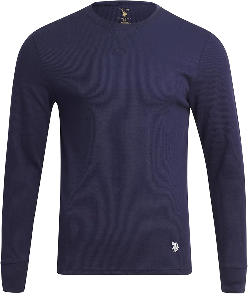 U.S. Polo Assn. Men's Thermal Shirt - Long Sleeve Waffle Knit Top, Size Large, Maritime BlueLogo