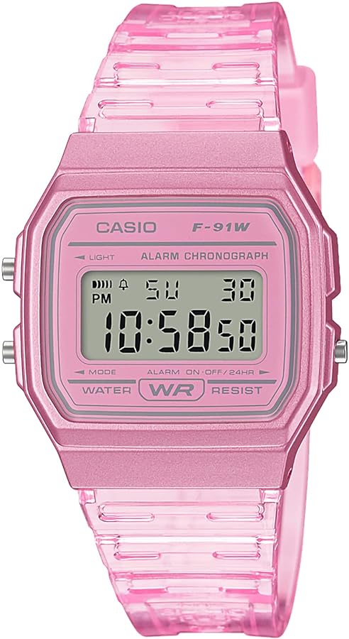 Casio Watch, Collection, Digital Resin, Clear Pink/F-91, 1個, Waterproof