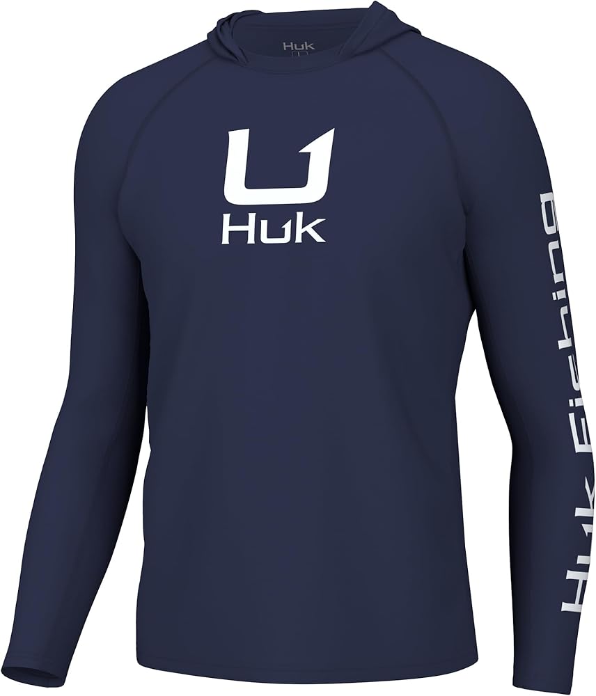 HUK Standard Icon X Hoodie, Fishing Shirt with Sun Protection for Men, Naval Academy