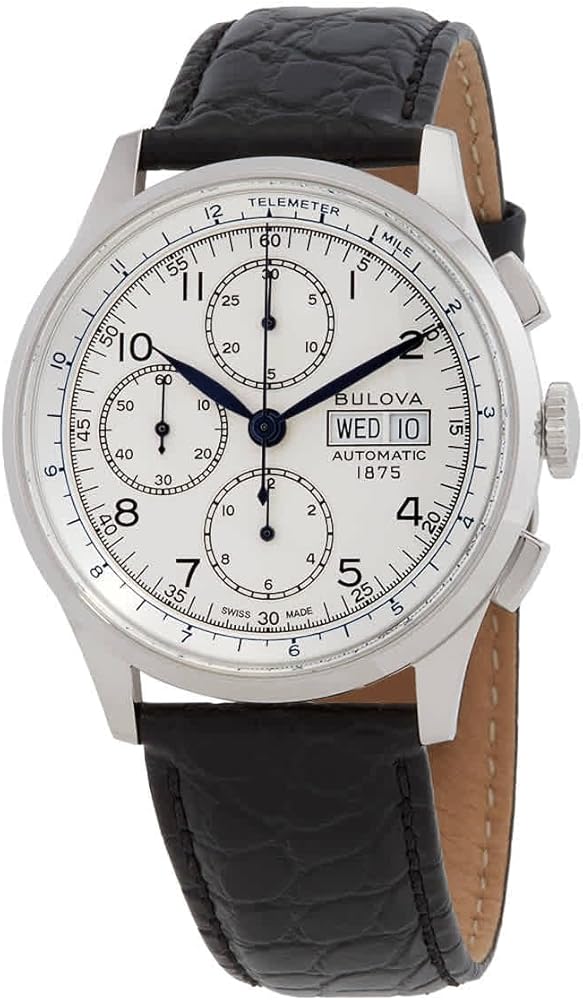 Bulova Men's Joseph Silver-White Chronograph Dial and Black Leather Strap Watch | 42mm | 96C145