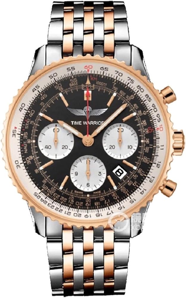 Japanese Quartz Chronograph Two Tone Rose Gold and Stainlrss Steel Men's Watch, Luminous Luxury