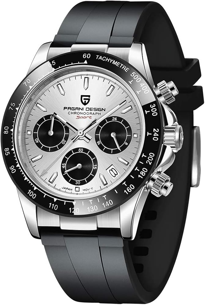 PAGANI DESIGN Daytona Homage Men's Quartz Watches Japan Movement Ceramic Bezel Stainless Steel Band Screw-in Crown Waterproof Sport Chronograph Watch