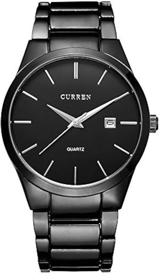 CURREN Men's Watches Classic Black/Silver Steel Band Quartz Analog Wrist Watch with Date for Man