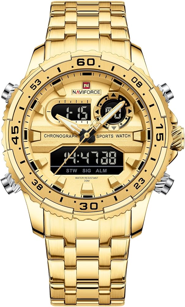 NAVIFORCE Watch Men Luxury Stainless Steel Analog Digital Quartz Waterproof Watches Fashion Business Chronograph Military Multifunctional Wristwatches