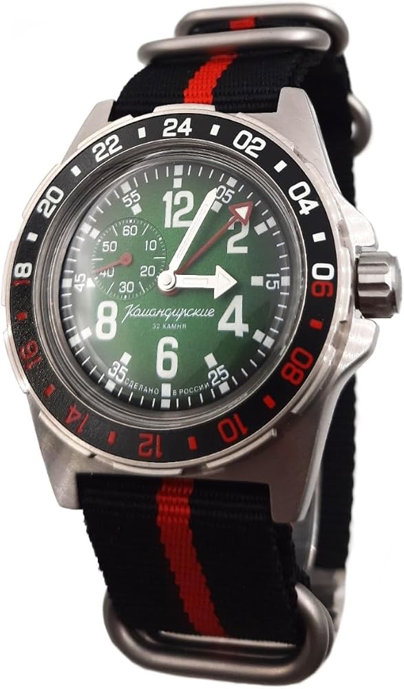 Vostok Original Mens Watch Komandirskie 95057B GMT Mechanical Self-Winding Luminous Hands and Indexes Water Proof 200m, Silver