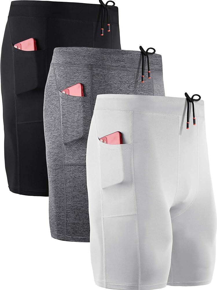 NELEUS Men's 3 Pack Running Compression Shorts with Pockets