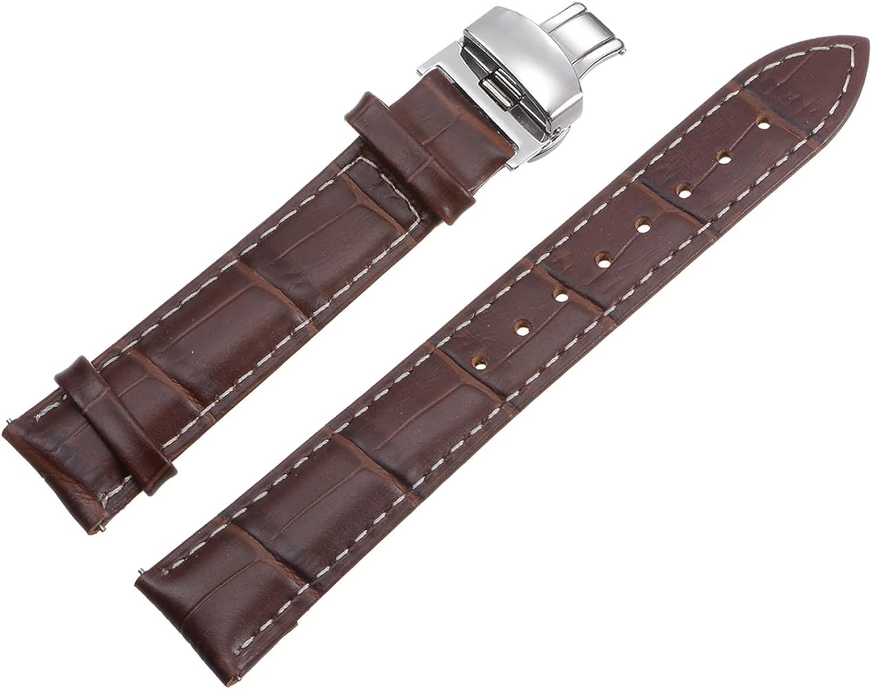 uxcell Multiple Sizes Leather Watch Band Embossed Surface Cowhide Watch Strap with Deployment Buckle for Men and Women