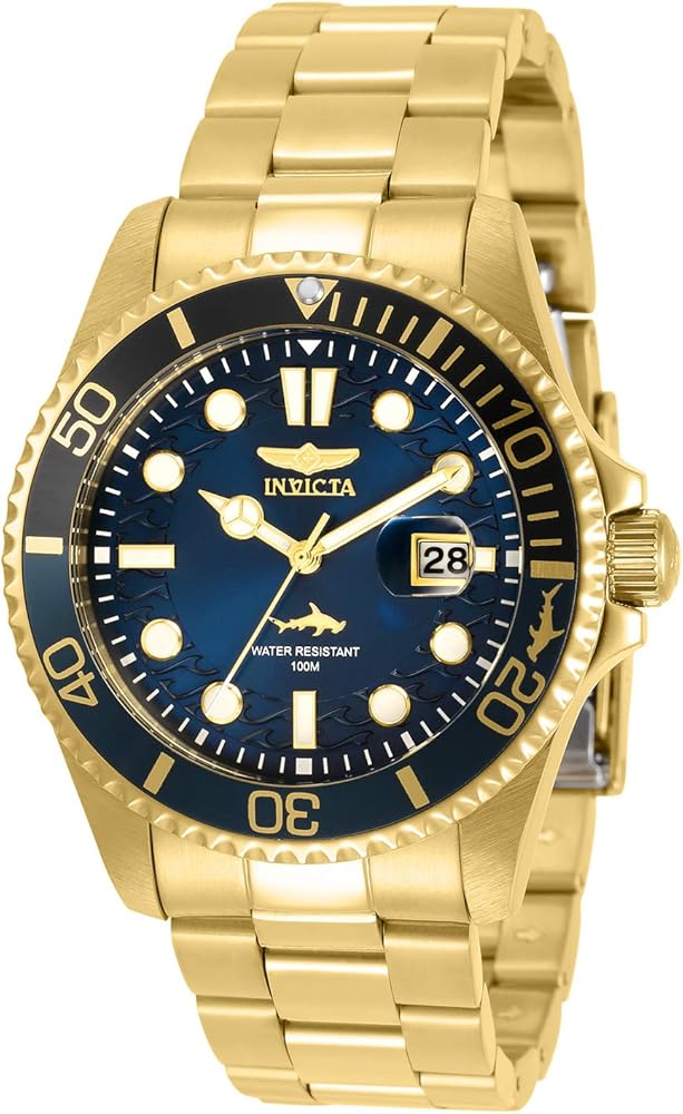 Invicta Pro Diver Men 43mm Stainless Steel Gold Blue dial Quartz, 30810