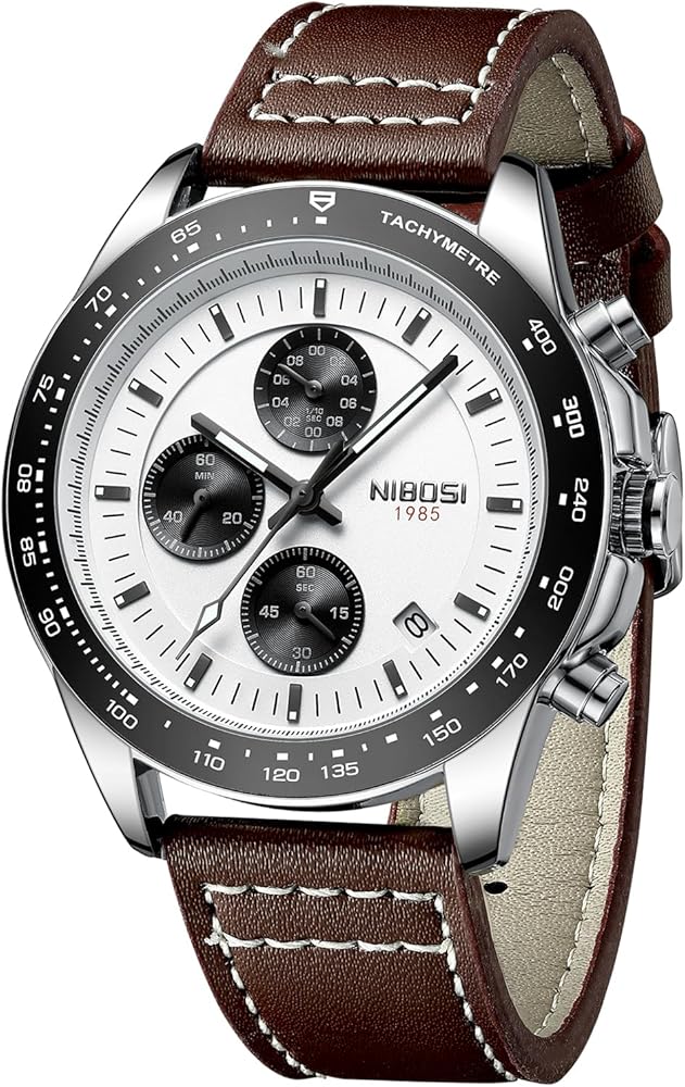 NIBOSI Mens Watches Analog Chronograph Watch with Calendar Waterproof Leather Band Men's Wrist Watches Vintage Classic Dainty Dress Designer Quartz Watches for Men