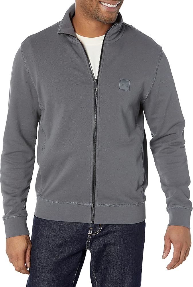 BOSS Men's Square Patch Logo Zip Up French Terry Sweatshirt