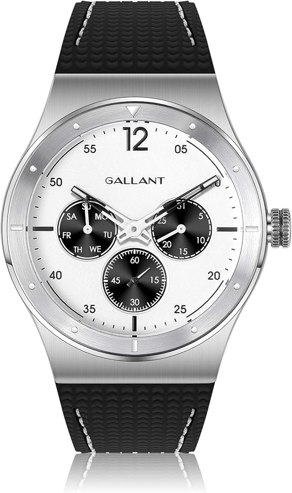 G GALLANT Mens Stainless Quartz Watch with Silicone Strap Unisex Watch 40mm Casual Watch for Men Waterproof Calendar Black Mens Watch Stylish Couple Gift