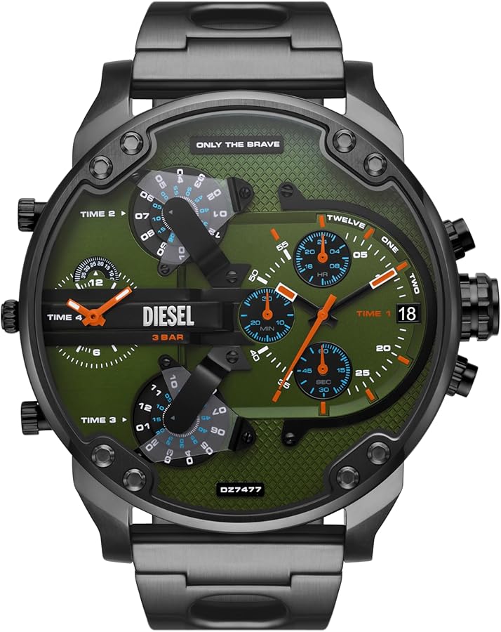 Diesel Mr. Daddy 2.0 Stainless Steel Chronograph Men's Watch, Color: Gunmetal/Green (Model: DZ7477)