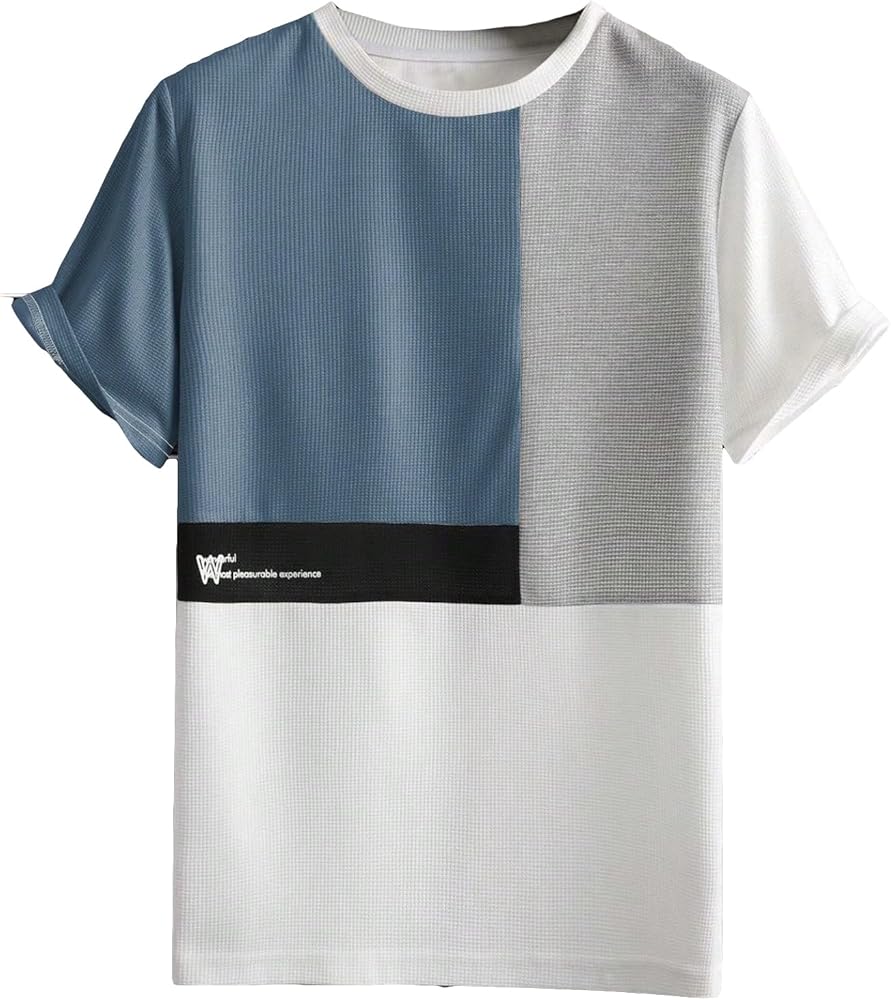 SOLY HUX Men's Color Block T Shirts Short Sleeve Round Neck Letter Print Tee Tops