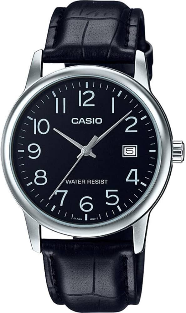 Casio #MTP-V002L-1B Men's Standard Analog Leather Band Easy Reader Day Date Watch