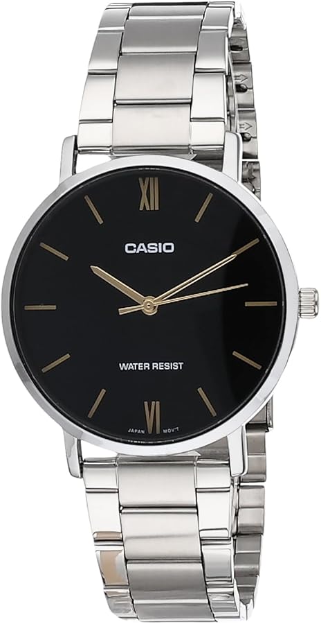 Casio MTP-VT01D-1B Men's Stainless Steel Minimalistic Black Dial 3-Hand Analog Watch