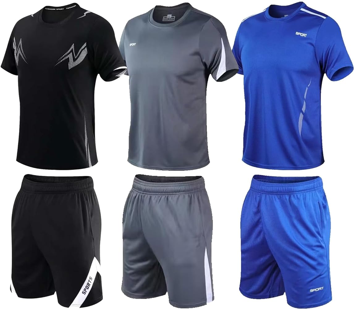 BOOMCOOL Gym Mens Clothes Workout Shirts for Men Outfits Sets 6pcs Shirts+Shorts