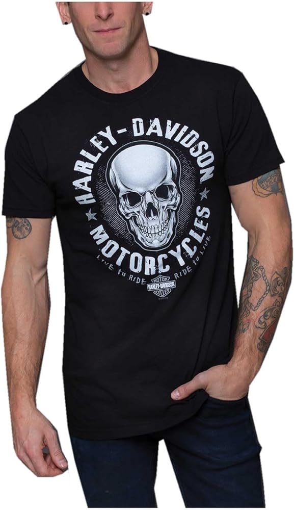 Harley-Davidson Men's Center Skull Short Sleeve Crew-Neck Cotton T-Shirt - Black