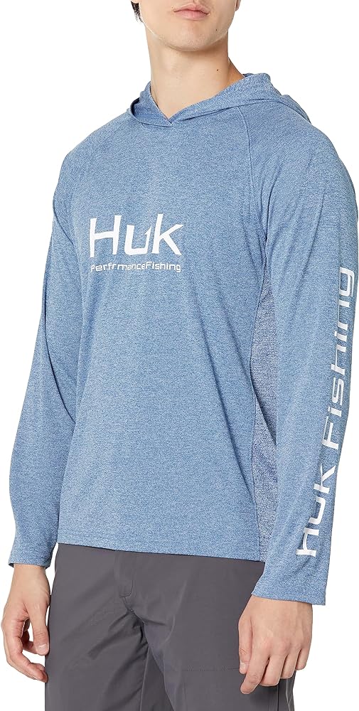 HUK Men's Pursuit Heather Hoodie, Sun Protecting Fishing Shirt with Hood