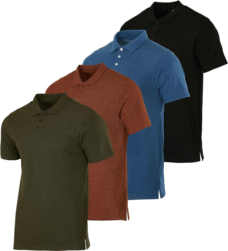 Real Essentials 3 & 4 Pack: Men's Cotton Pique Short Sleeve Polo Shirt - Performance Polo (Available in Big & Tall)