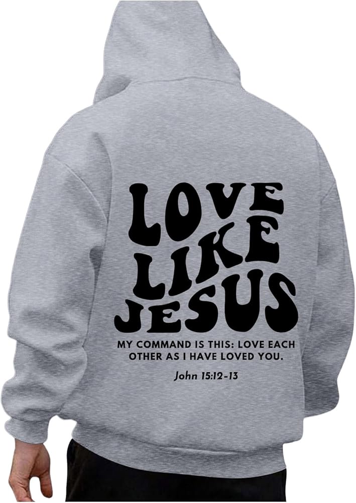 Love Like Jesus Hoodies For Men Letter Graphic Christian Faith Hoodies With Pocket Long Sleeve Drawstring Hooded Sweatshirts