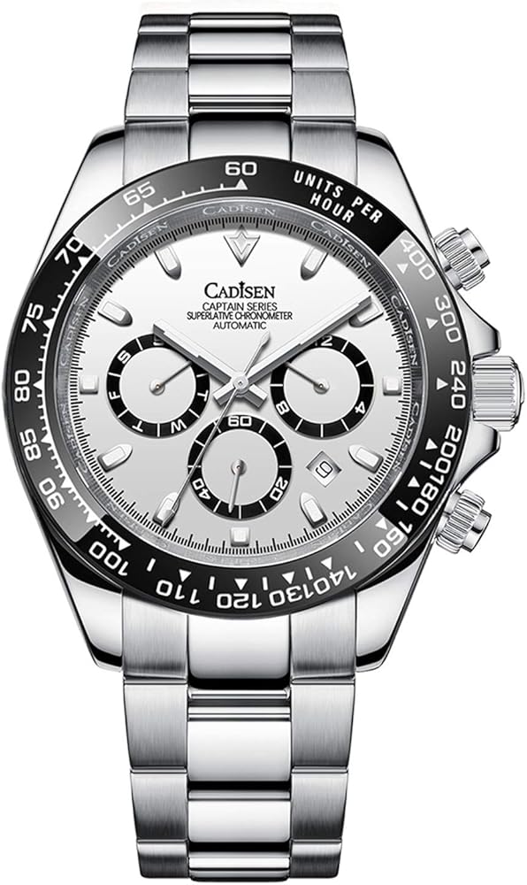 Cadisen Automatic Machinery Men's Watches Luxury Ceramics Daytona Watch Sport Waterproof Wristwatch Mens Clock 2021 Man Watch (White)