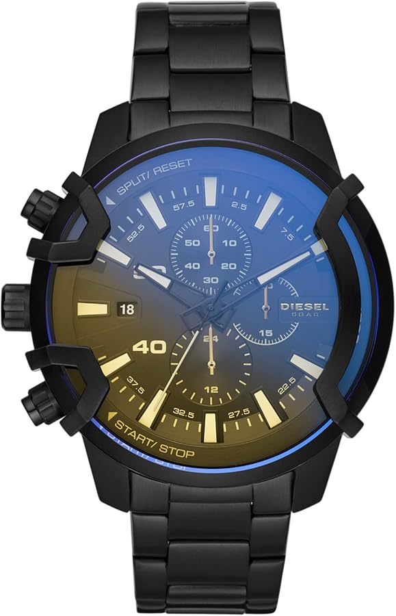 Diesel Griffed Stainless Steel Chronograph Men's Watch, Color: Black (Model: DZ4529)