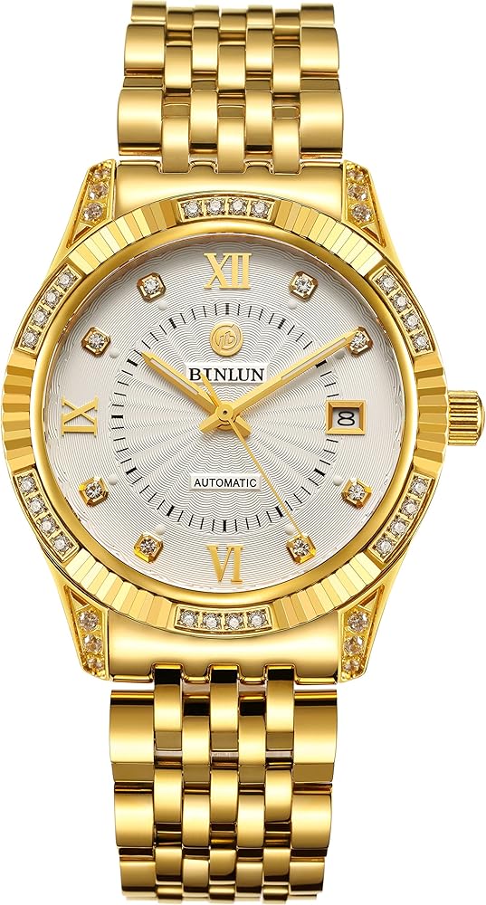 BINLUN Men Wrist Watch Automatic Mechanical Gold Watch Self-Winding Stylish Men's Watches 18K Gold-Plated Luxury Wrist Watches for Men