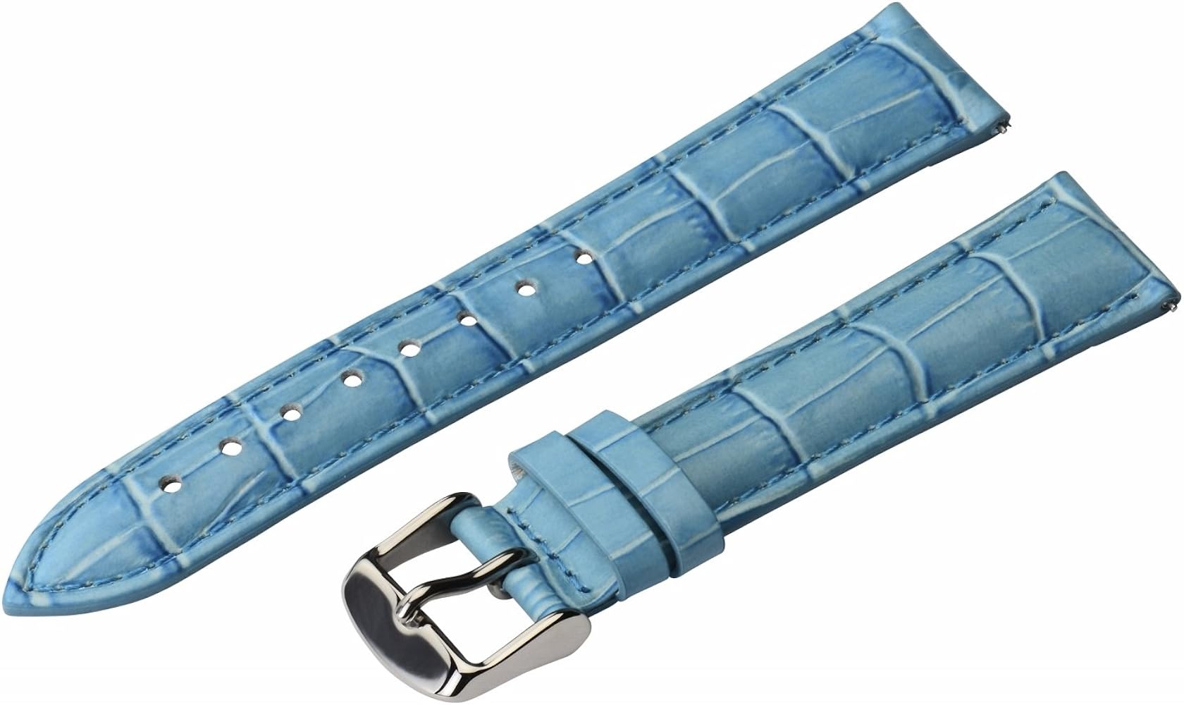 Clockwork Synergy - 2 Piece Ss Leather Classic Croco Grain Interchangeable Replacement Watch Band Strap 19mm - Solid Sky Blue - Men Women