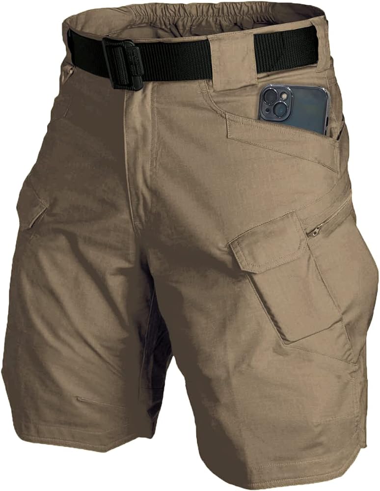 Men's Water-Resistant Tactical Shorts Outdoor Cargo Lightweight Quick Dry Breathable Hiking Fishing Short NO Belt