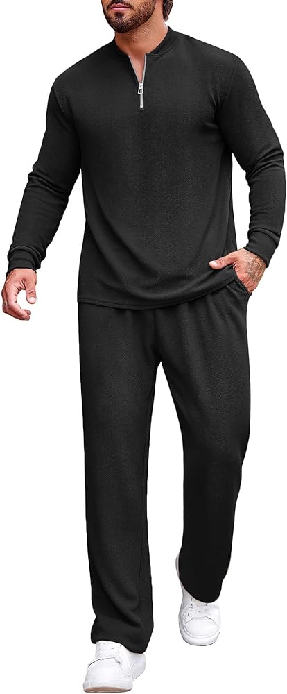 COOFANDY Men's 2 Piece Tracksuit Set Polo Athletic Sweatsuit Quarter Zip Jogging Long Sleeve Casual Sports Outfits