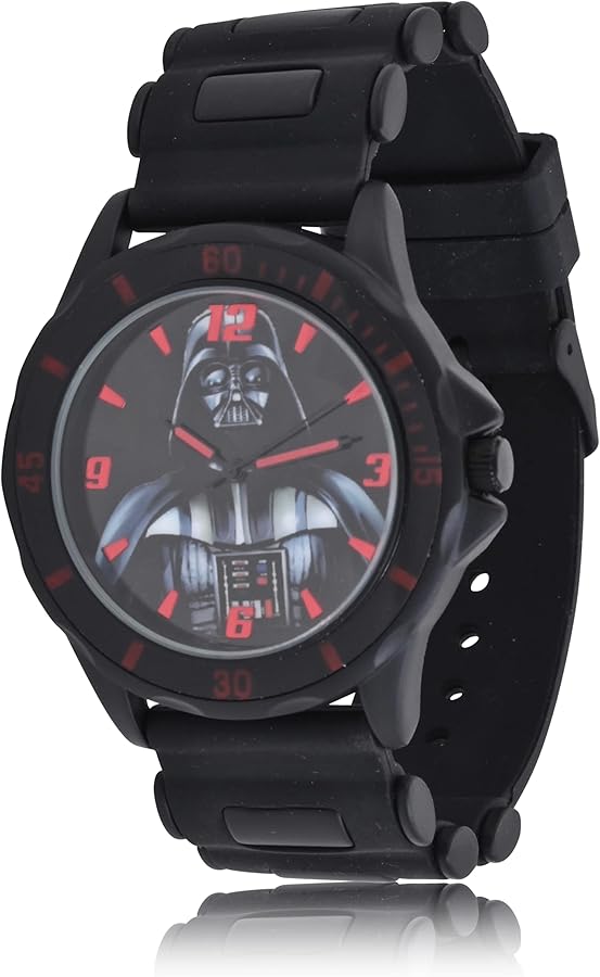 Accutime Star Wars Darth Vader Adult Men's Analog Watch - Silicone Strap, Glass Dial Face, Gunmetal 44.2Mm Case, Metal Links, Male, Wrist Watch in Black (Model: DAR9005AZ)