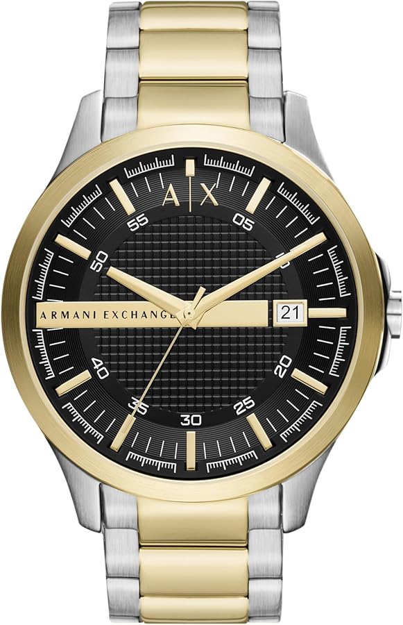 A｜X Armani Exchange Men's Three-Hand Date Silver and Gold Two-Tone Stainless Steel Bracelet Watch (Model: AX2453)