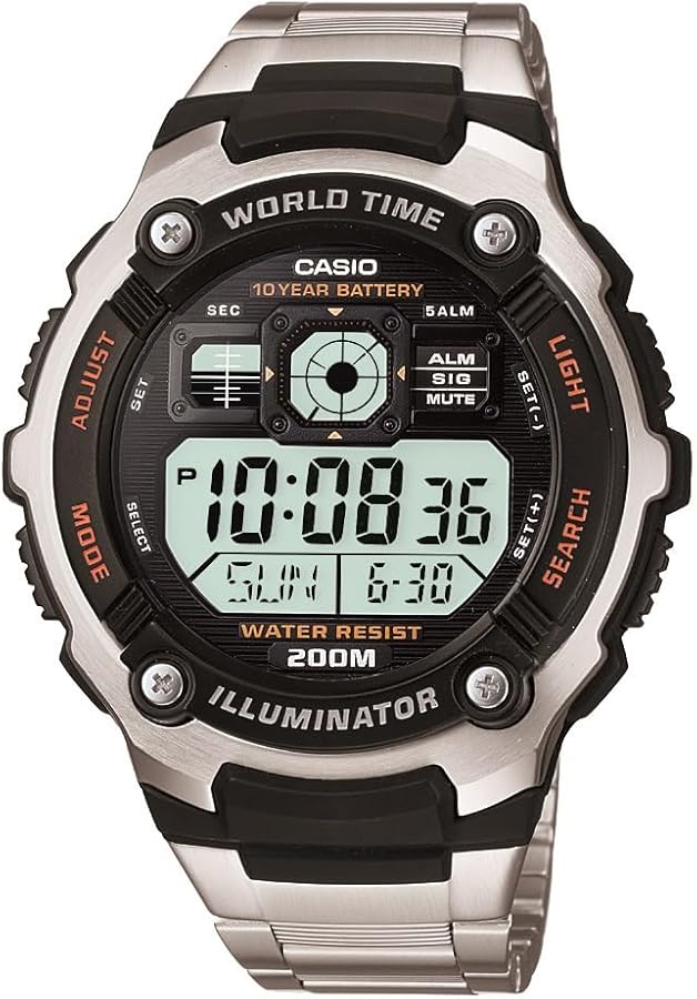 Casio Men's AE2000WD-1AV Silver-Tone Multi-Functional Digital Sport Watch