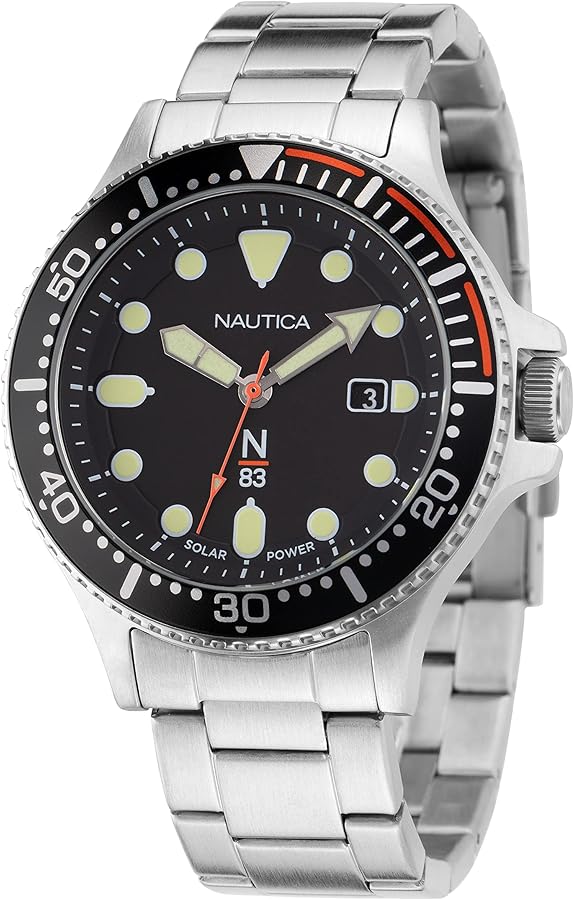 Nautica N83 Men's NAPCBS307 Cocoa Beach Stainless Steel Bracelet & Black Wheat PU Fiber Strap Watch