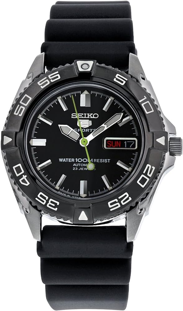 Seiko 5 Black Dial Rubber Strap Automatic Mens Watch SNZB23J2