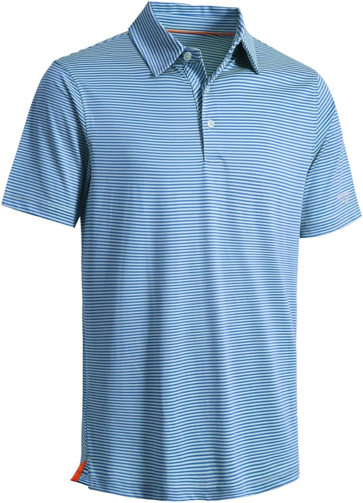 Men's Golf Polo Shirts Short Sleeve Striped Performance Moisture Wicking Dry Fit Golf Shirts for Men