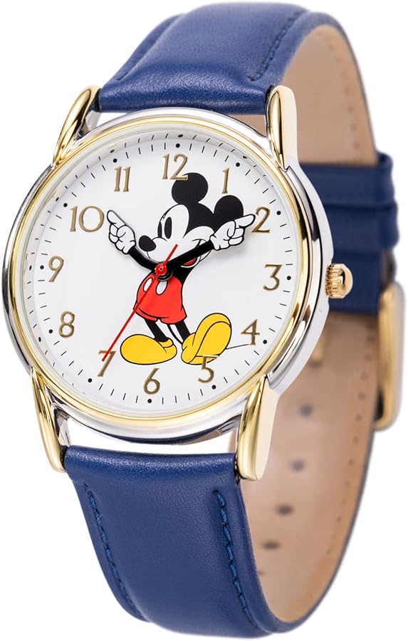 Disney Mickey Mouse Adult Classic Cardiff Articulating Hands Analog Quartz Leather Strap Watch