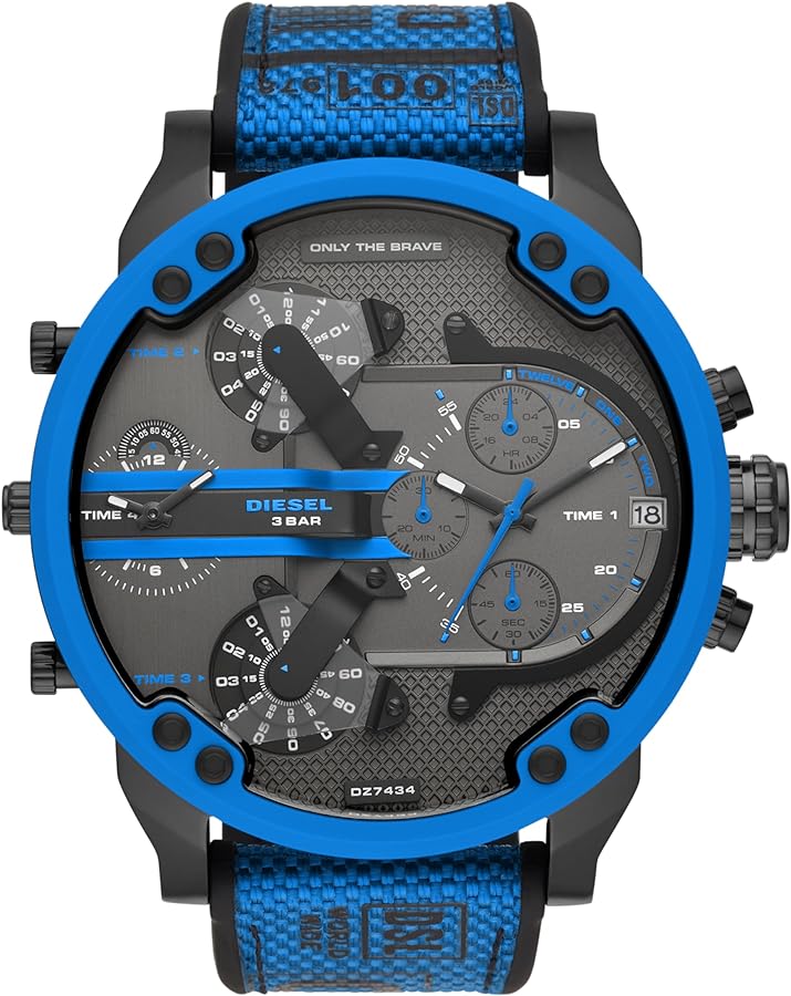 Diesel Mr. Daddy 2.0 Stainless Steel and Nylon/Silicone Chronograph Men's Watch, Color: Blue (Model: DZ7434)