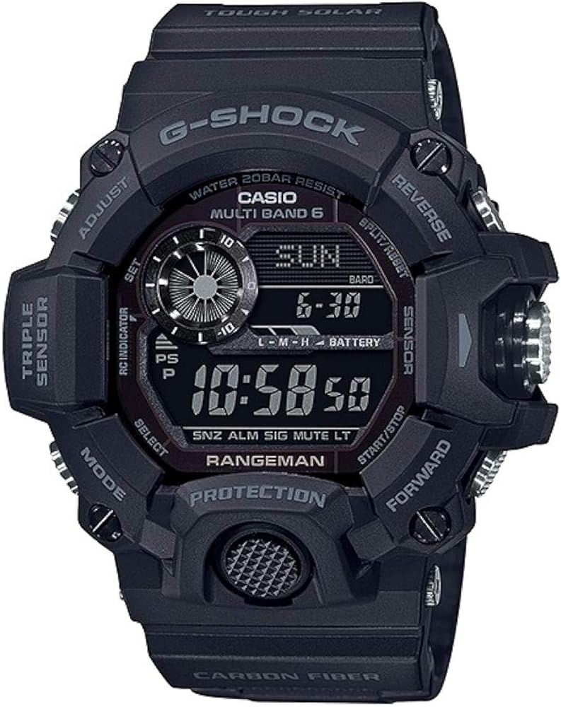 Casio mens Tactical Rangeman G-Shock Solar Atomic Watch, Black/Black, GW9400-1B