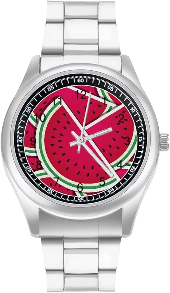 Watermelon Fruits Watches for Men Stainless Steel Easy Reader Business Watch Metal Watch Band, style, 202403192