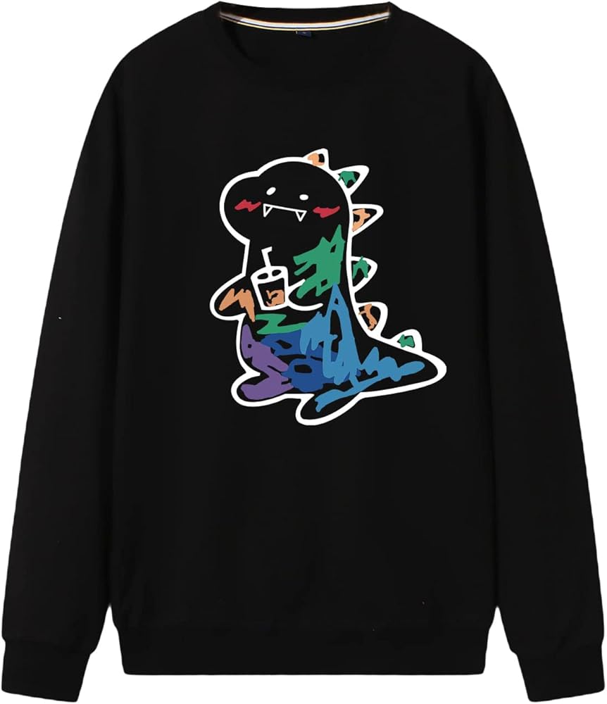 MakeMeChic Men's Casual Crewneck Cartoon Dinosaur Graphic Pullover Sweatshirt