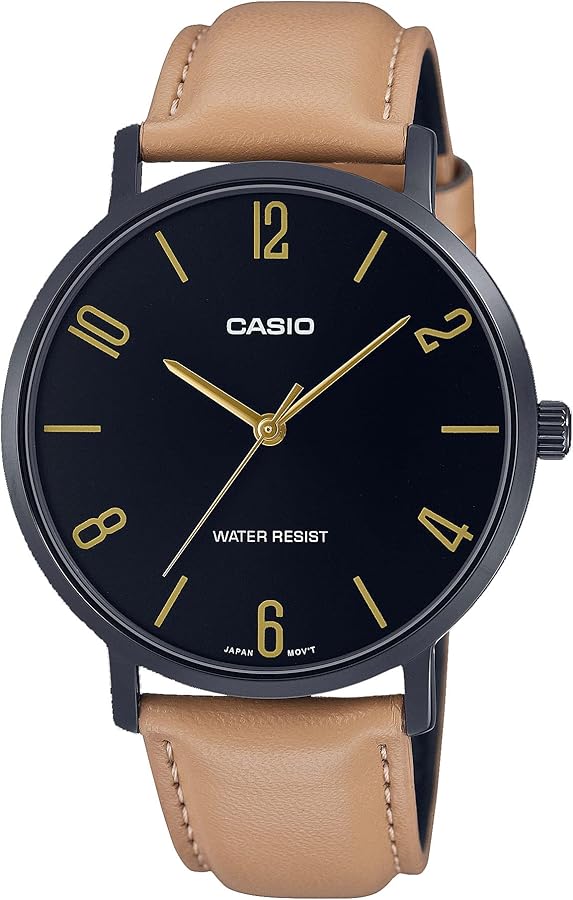 Casio MTP-VT01BL-1B Men's Minimalistic Black IP Leather Band Black Dial 3-Hand Analog Watch