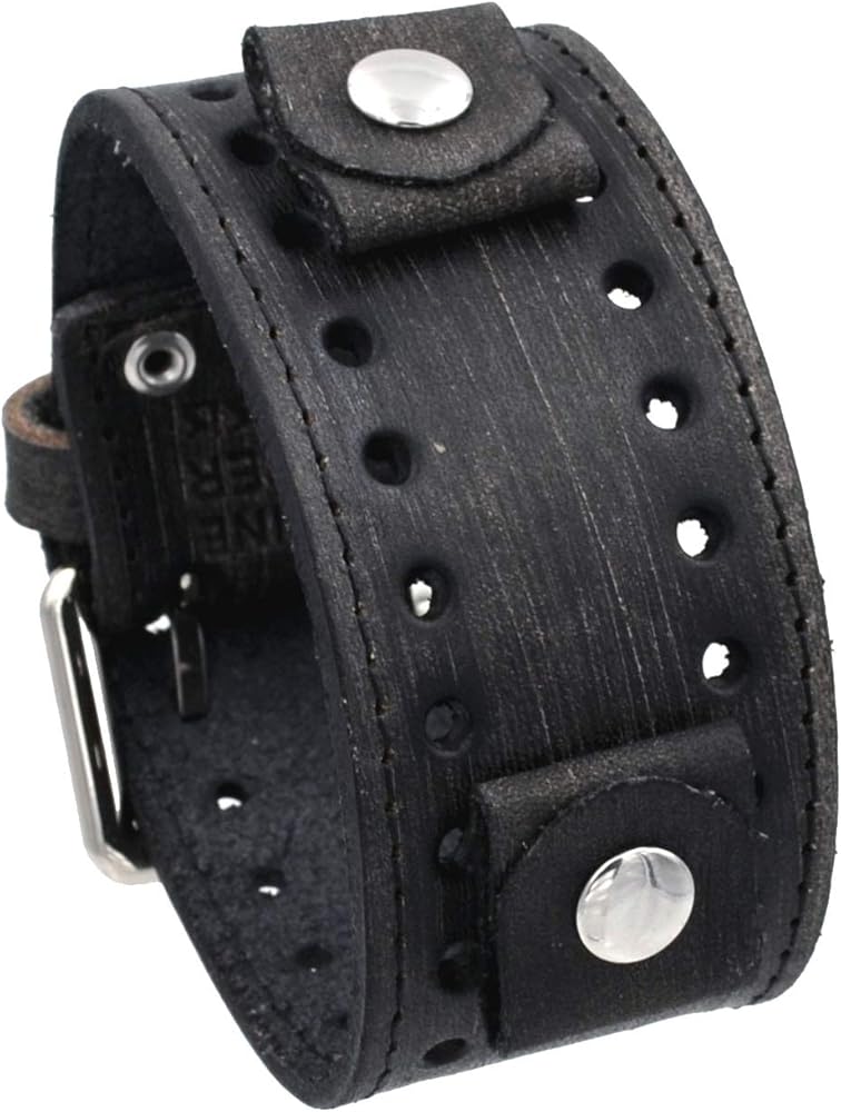 Nemesis FSB-K Distressed Wash Out Blackish Brown Wide Leather Cuff Wrist Watch Band