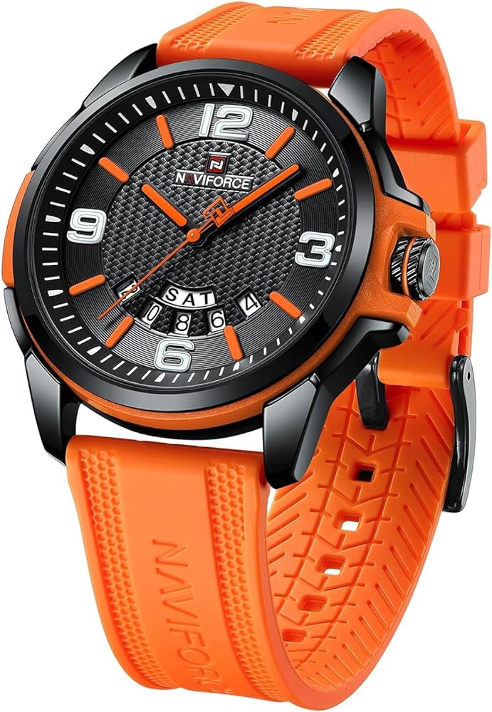 NAVIFORCE Waterproof Analog Quartz Wristwatch for Students Boys Men, Silicone Band Watch Date-Week