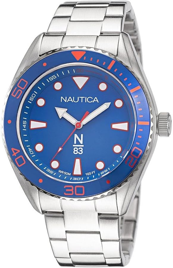 Nautica N83 Men's NAPFWS221 N83 Finn World Silver-Tone/Blue/SST Bracelet Watch