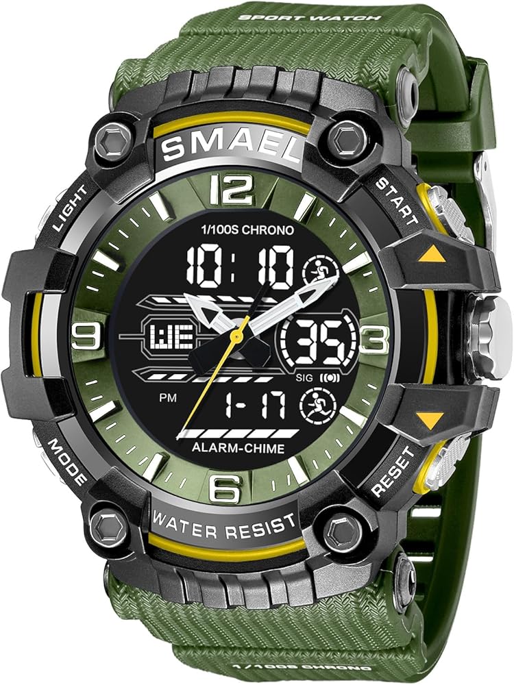 SMAEL Watch Men Sport Alarm Clock for Men 50M Waterproof Wristwatches 8089 Original Brand Men's Wristwatch Quartz Sports Watches (ArmyGreen)